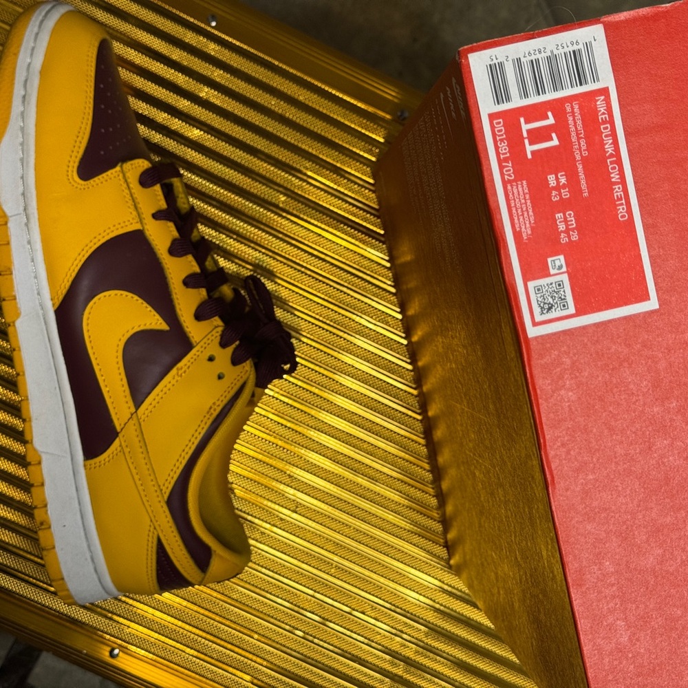 Nike Dunk Low Retro Yellow and Burgundy Men's Shoes